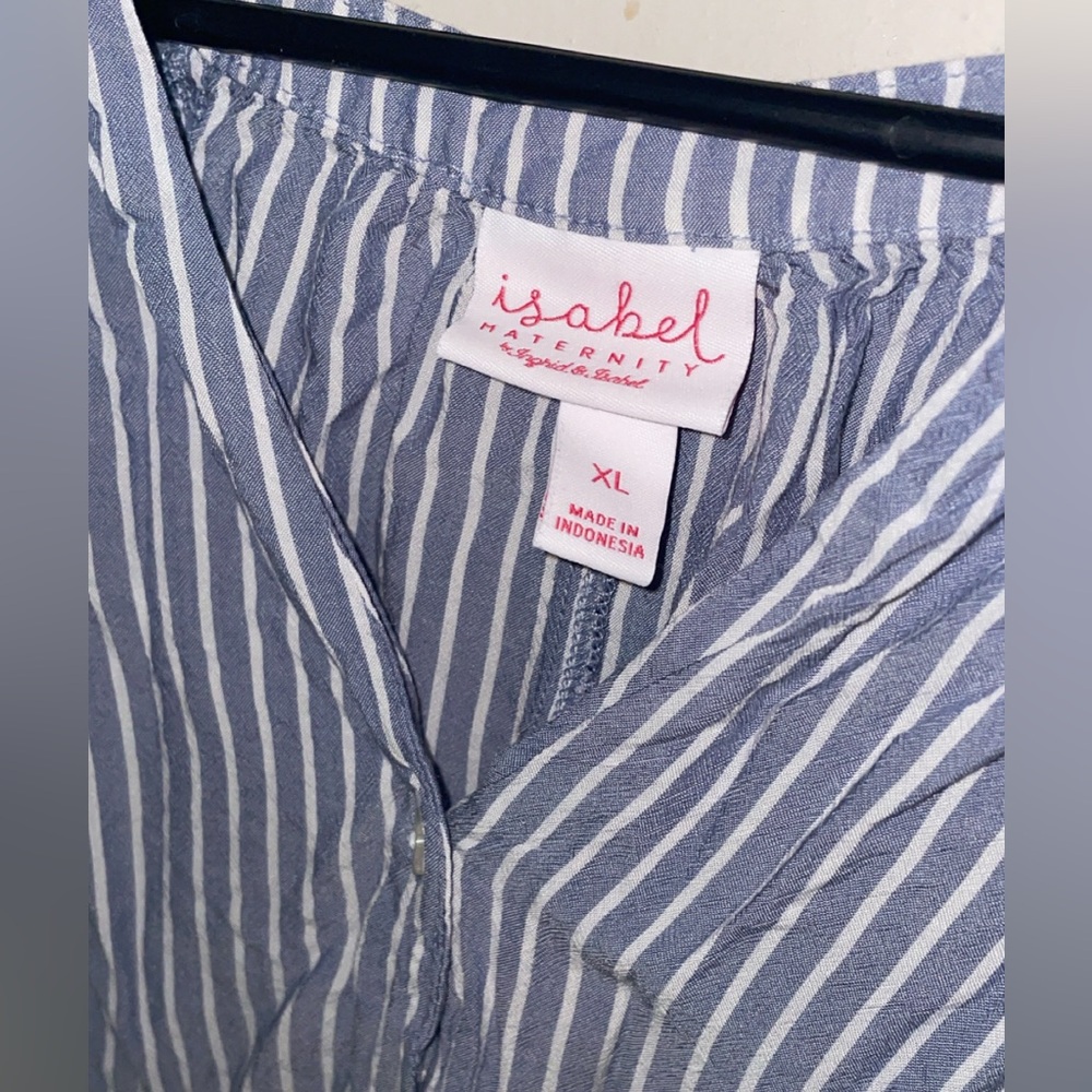 Isabel Maternity by Ingrid & Isabel Blue and White Striped Button Down Shirt